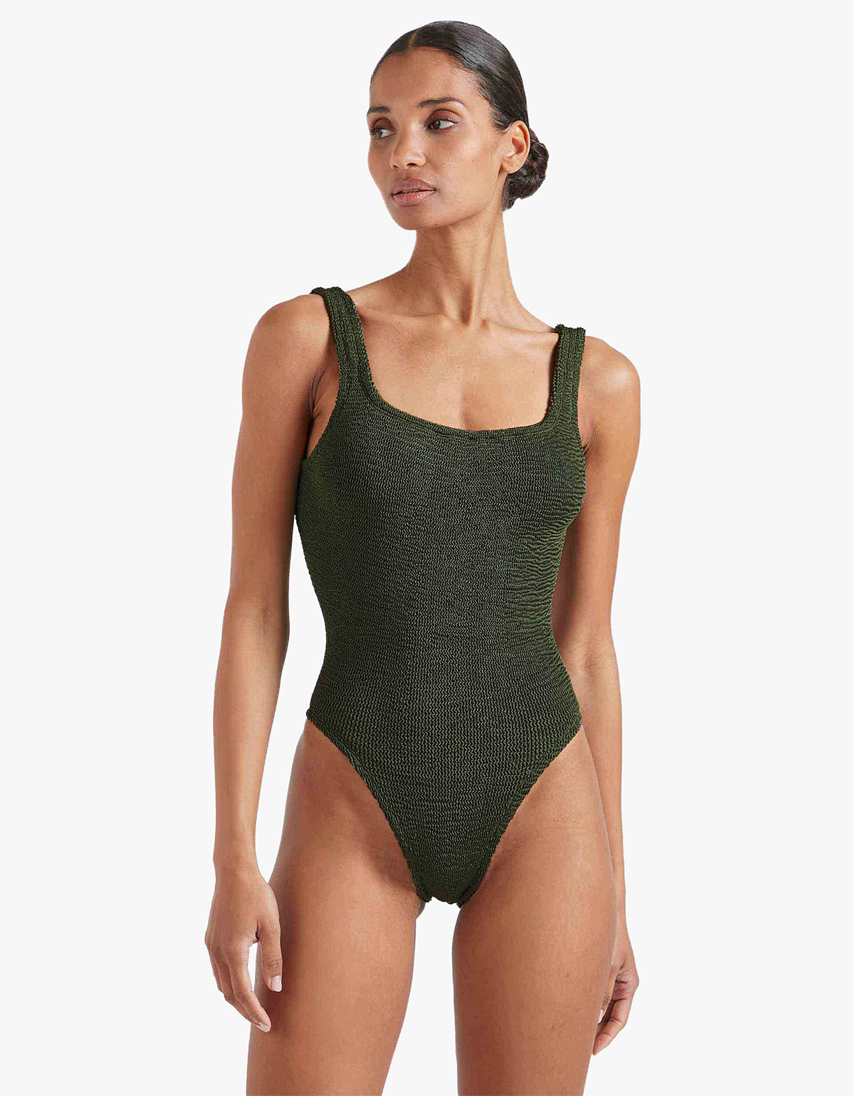 Square Neck Swimsuit - Metallic Khaki