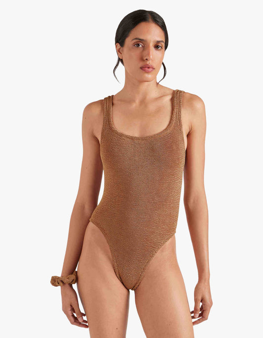 Square Neck Swimsuit - Metallic Cocoa