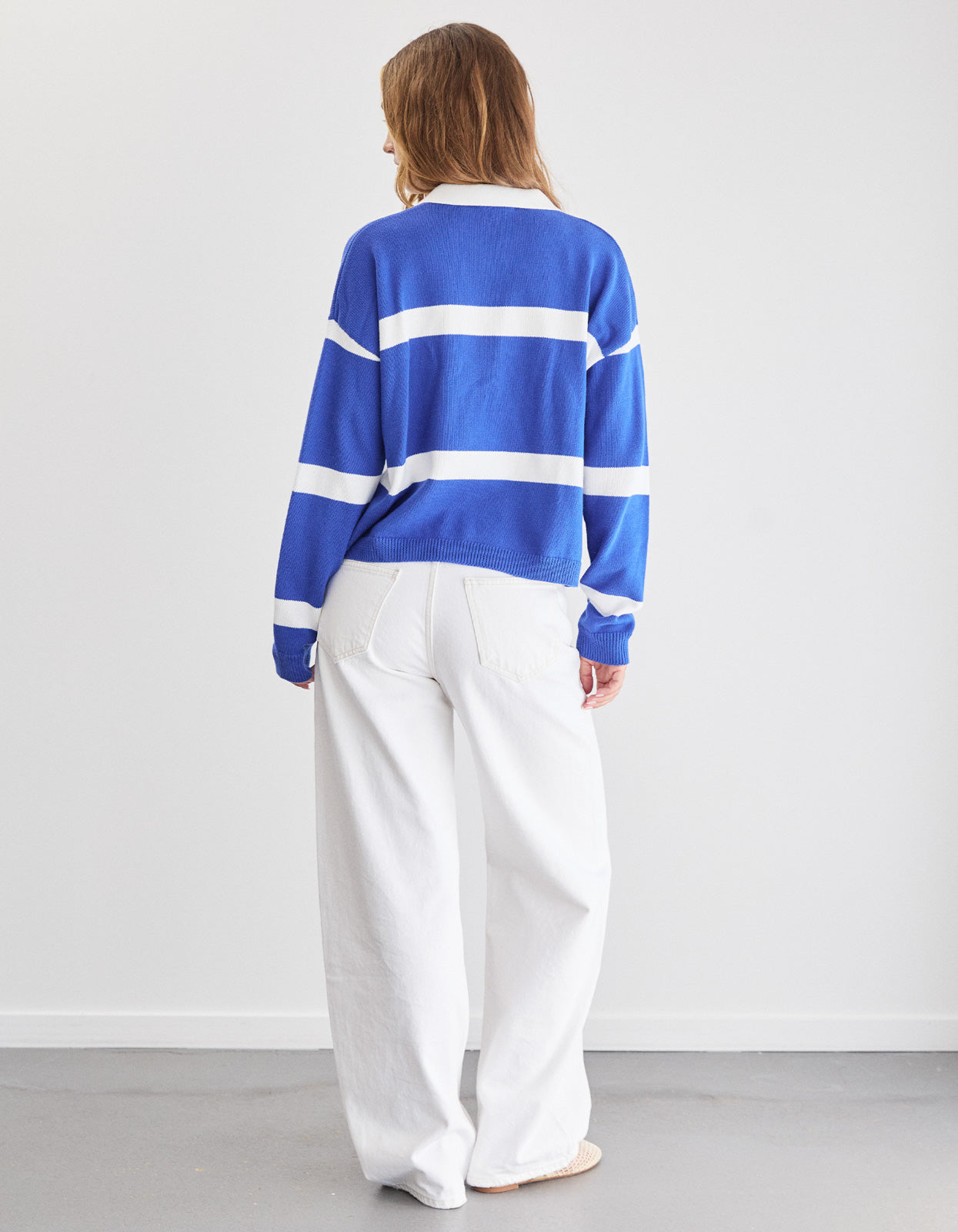 Hailey Knit Polo Jumper - Blue/White Stripe