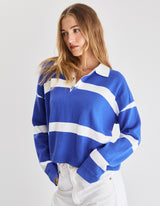 Hailey Knit Polo Jumper - Blue/White Stripe