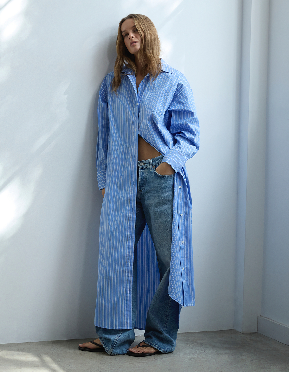 The Bernie Shirt Dress - Cornflower Stripe
