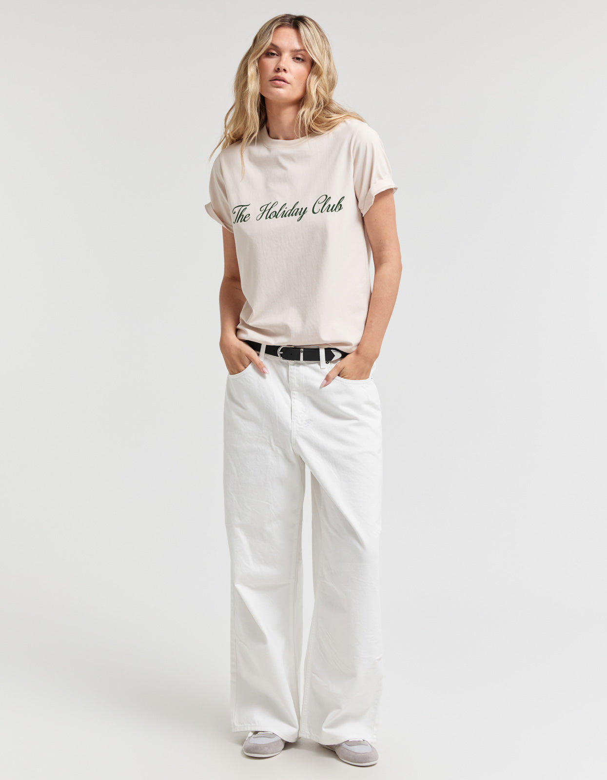 Holiday Club Script Tee - Oat Milk