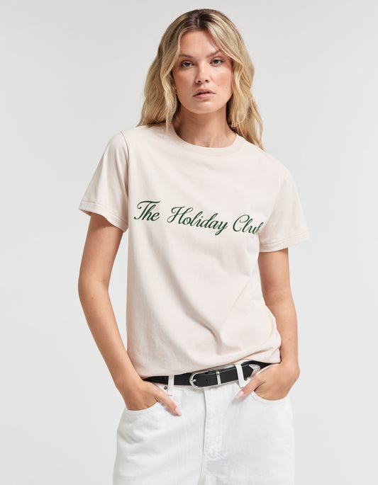 Holiday Club Script Tee - Oat Milk