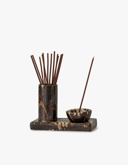 Minimal Ceramic Incense Caddy - Chocolate