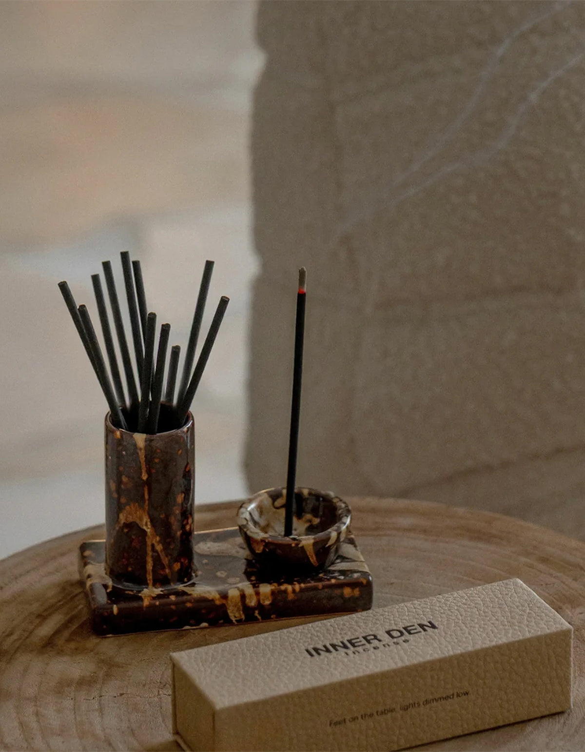 Minimal Ceramic Incense Caddy - Chocolate