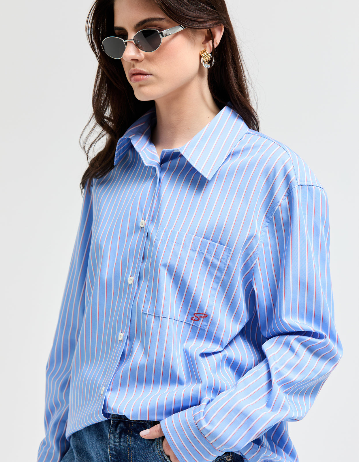 Jane Shirt - Blue/White/Orange