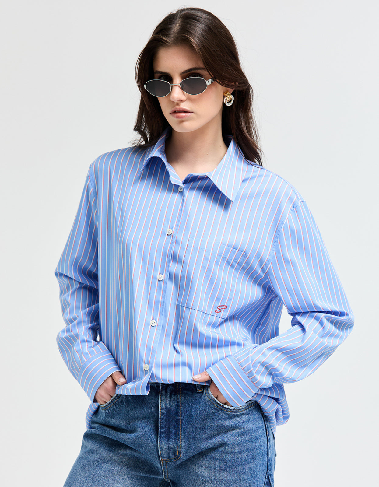 Jane Shirt - Blue/White/Orange