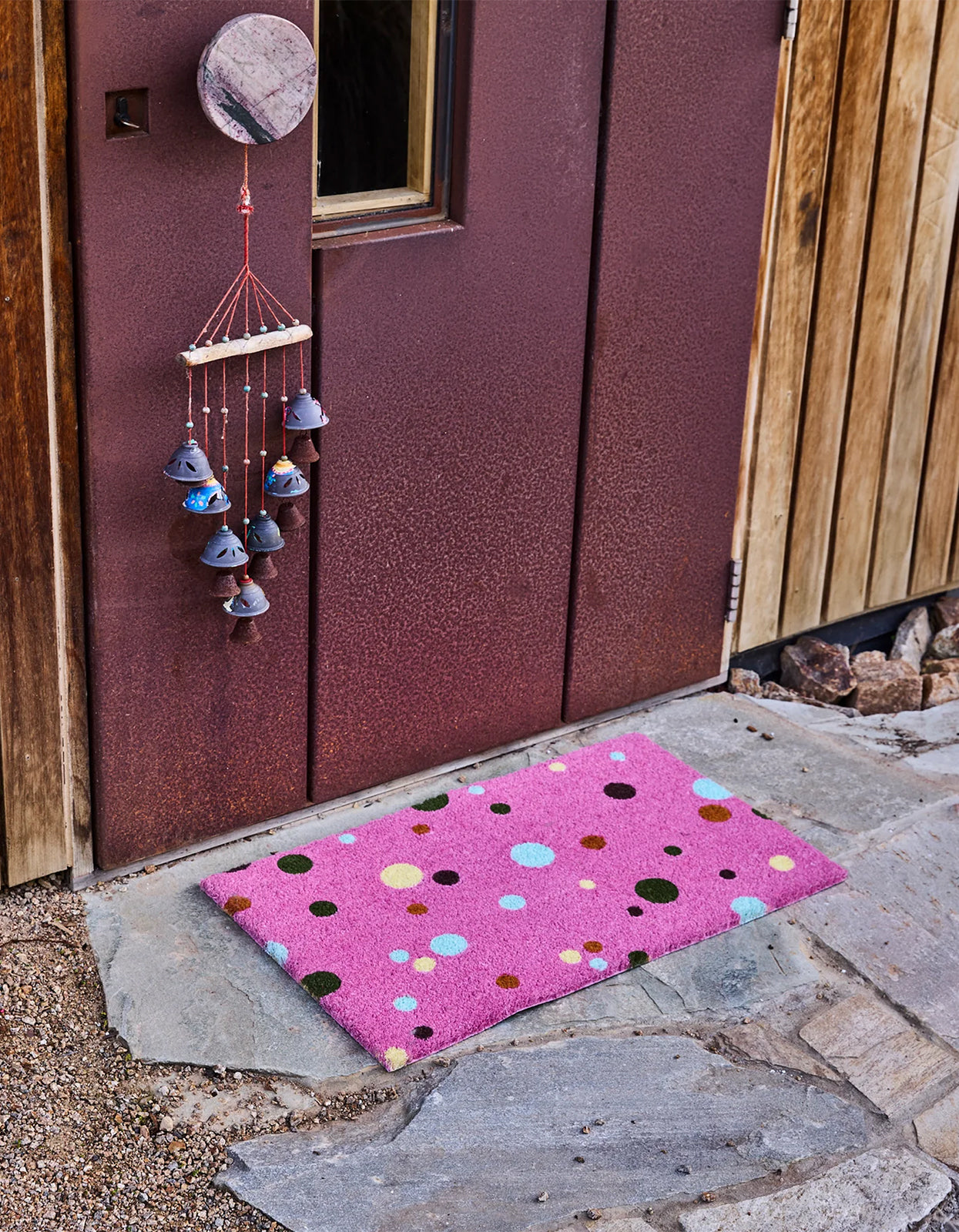 Coir Door Mat - Polkadot Pink