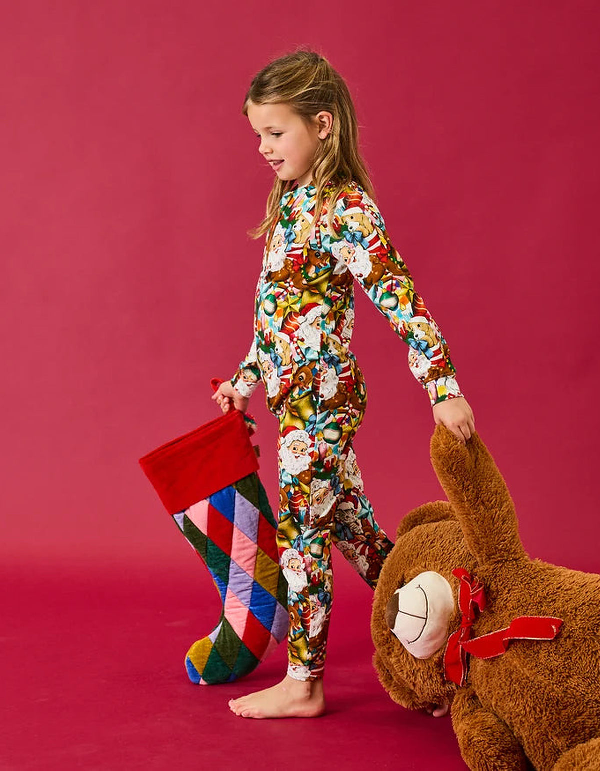 Jolly Christmas Harlequin Velvet Stocking