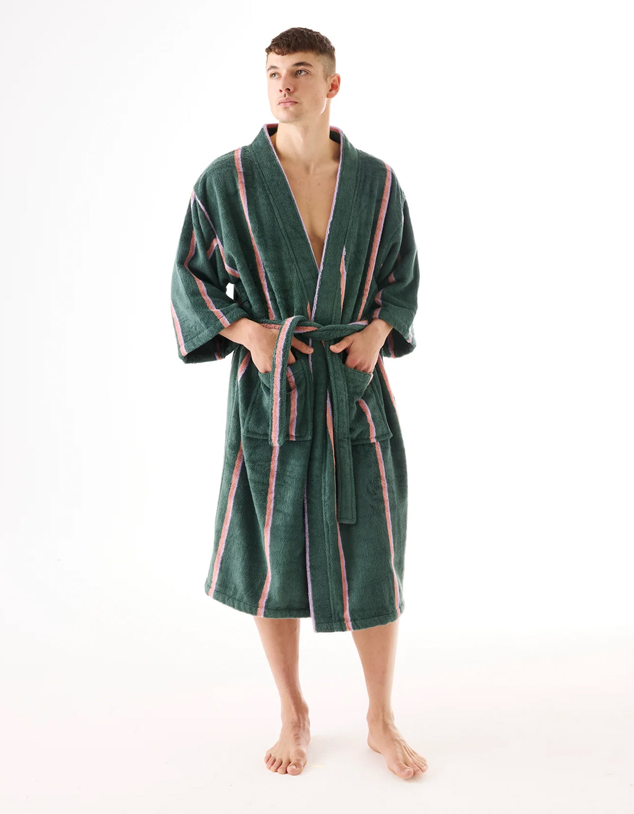 Bamboo Terry Bath Robe - Wakame Stripe Crush
