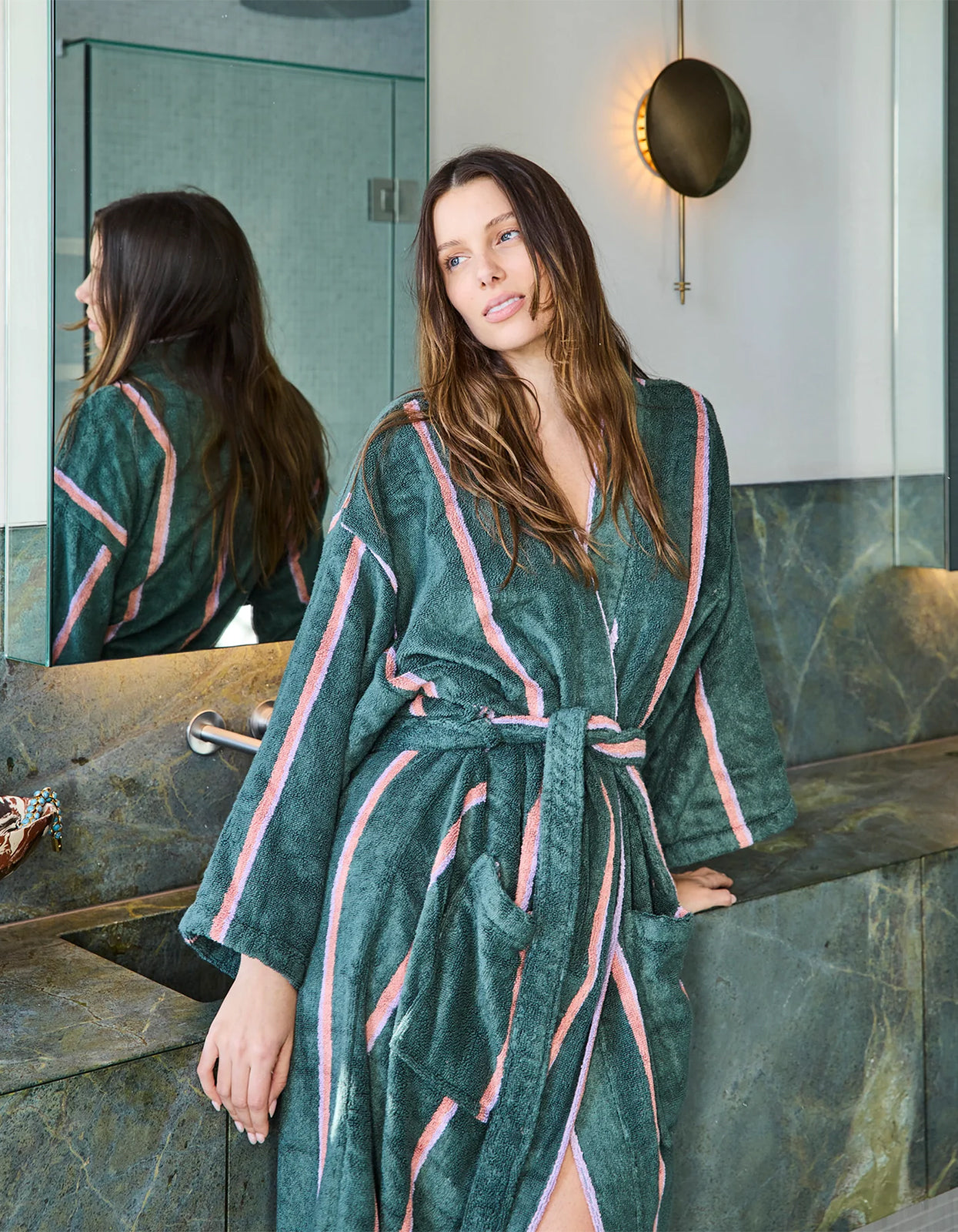 Bamboo Terry Bath Robe - Wakame Stripe Crush
