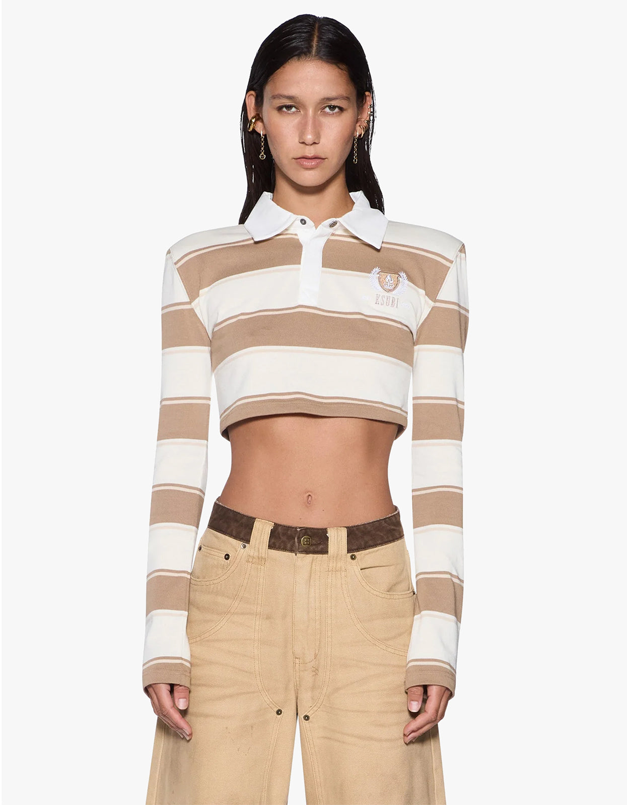 Academy L/S Polo Shirt - Tan Stripe