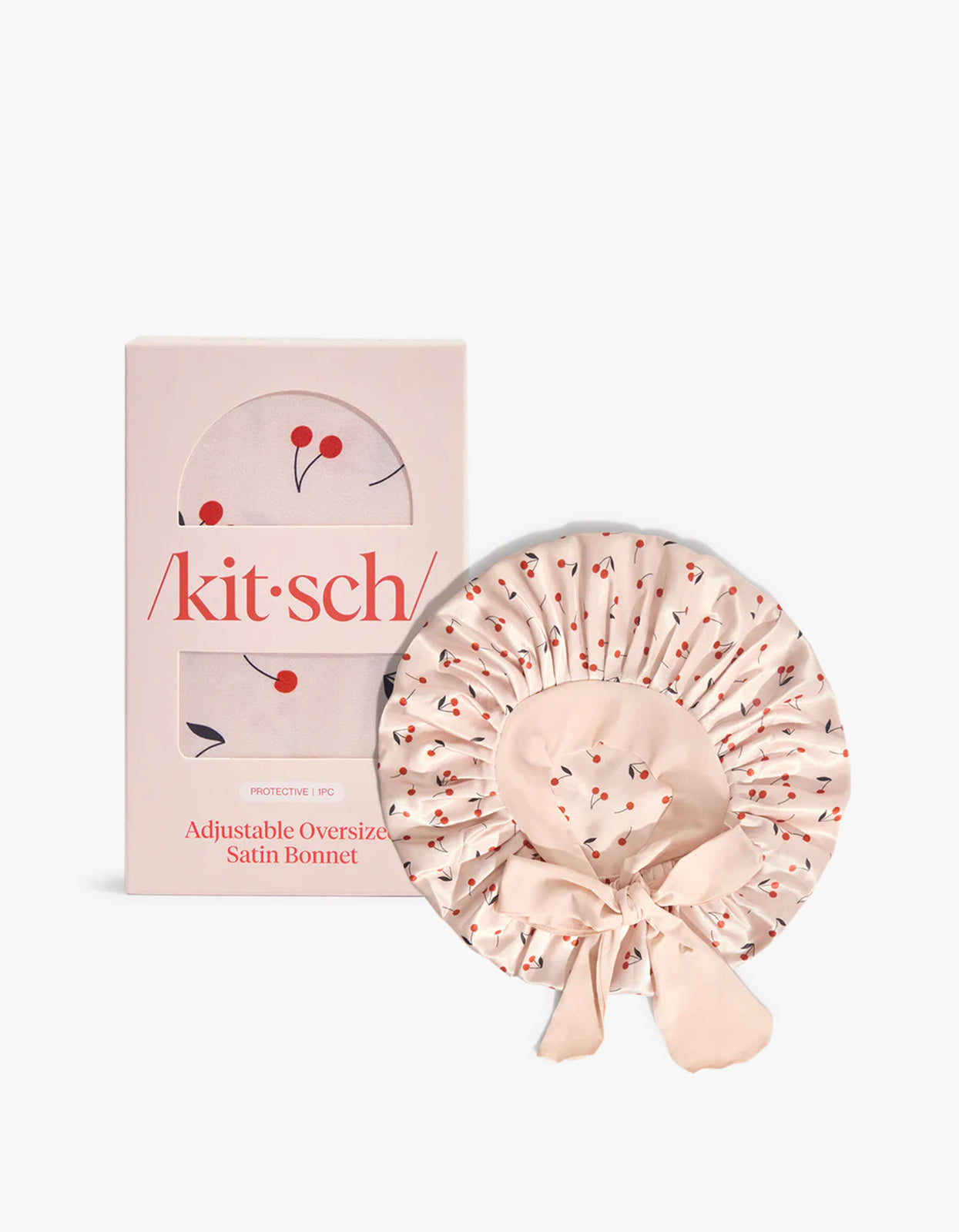 Adjustable Oversized Satin Bonnet - Cherry Print