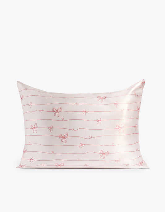 Satin Pillowcase In Striped Bows - Pink