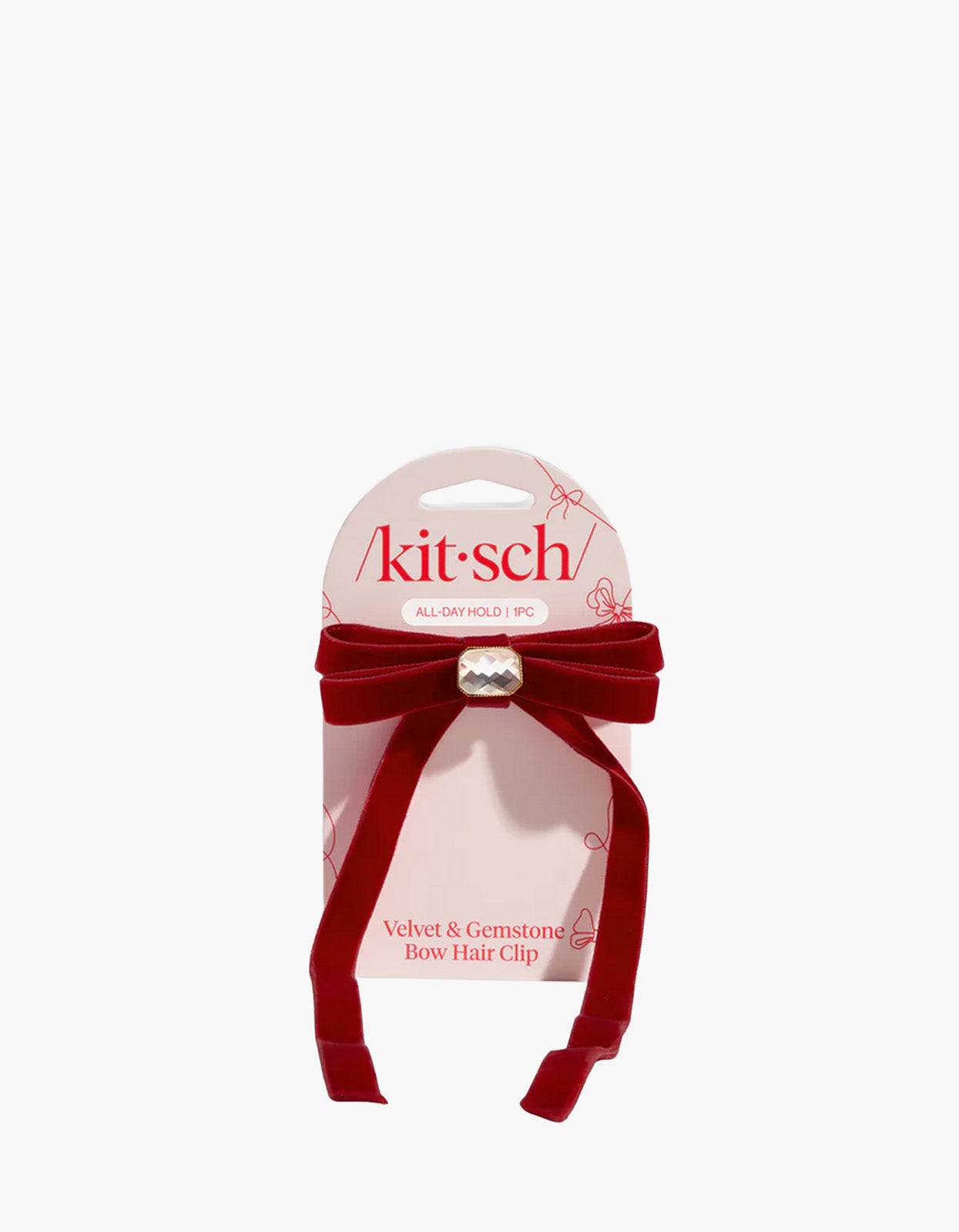 Velvet & Gemstone Bow Hair Clip - Red