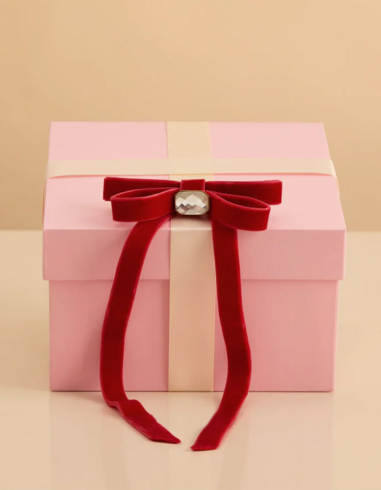 Velvet & Gemstone Bow Hair Clip - Red