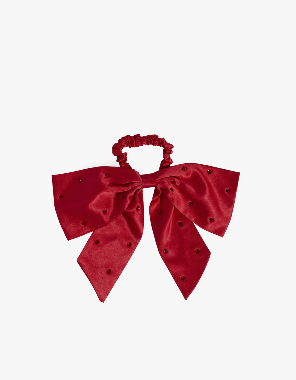 Satin & Rhinestone Bow Scrunchie - Red