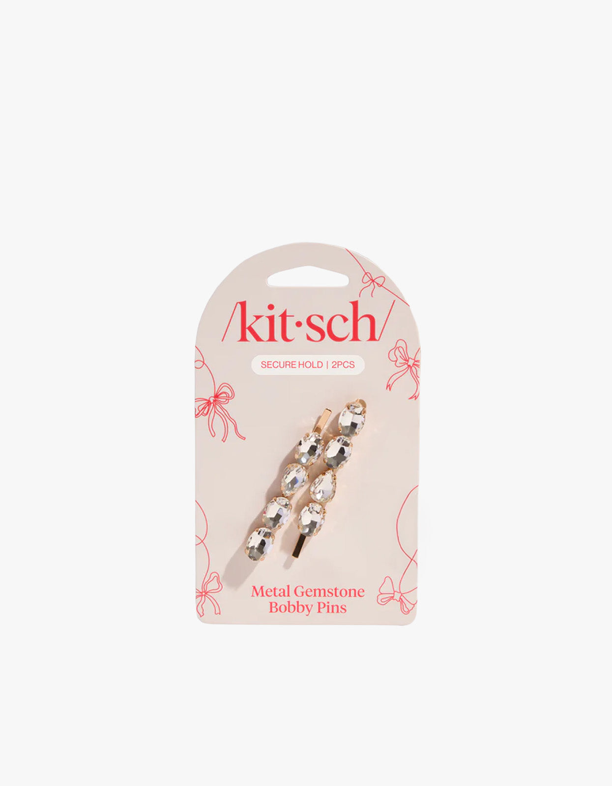 Metal Gemstone Bobby Pins 2Pc Set - White