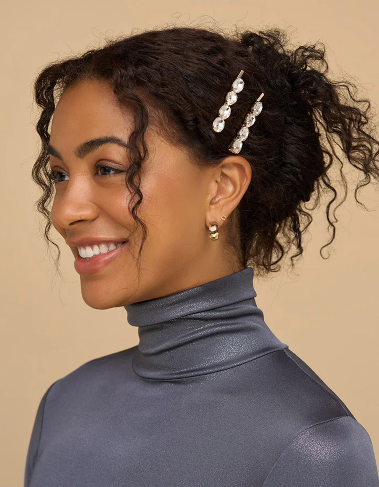 Metal Gemstone Bobby Pins 2Pc Set - White