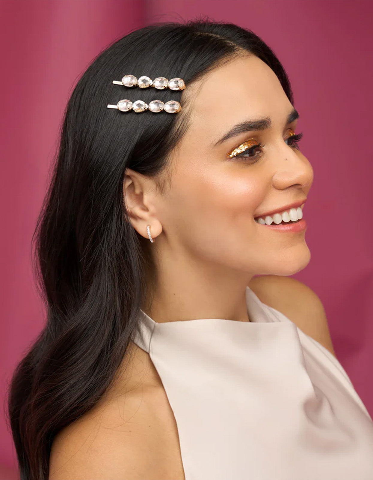 Metal Gemstone Bobby Pins 2Pc Set - White