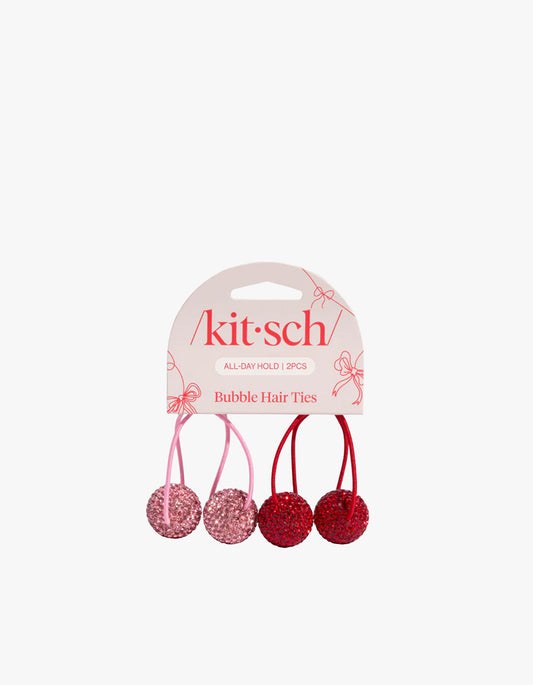 Bubble Hair Tie 2Pc Set - Red And Pink