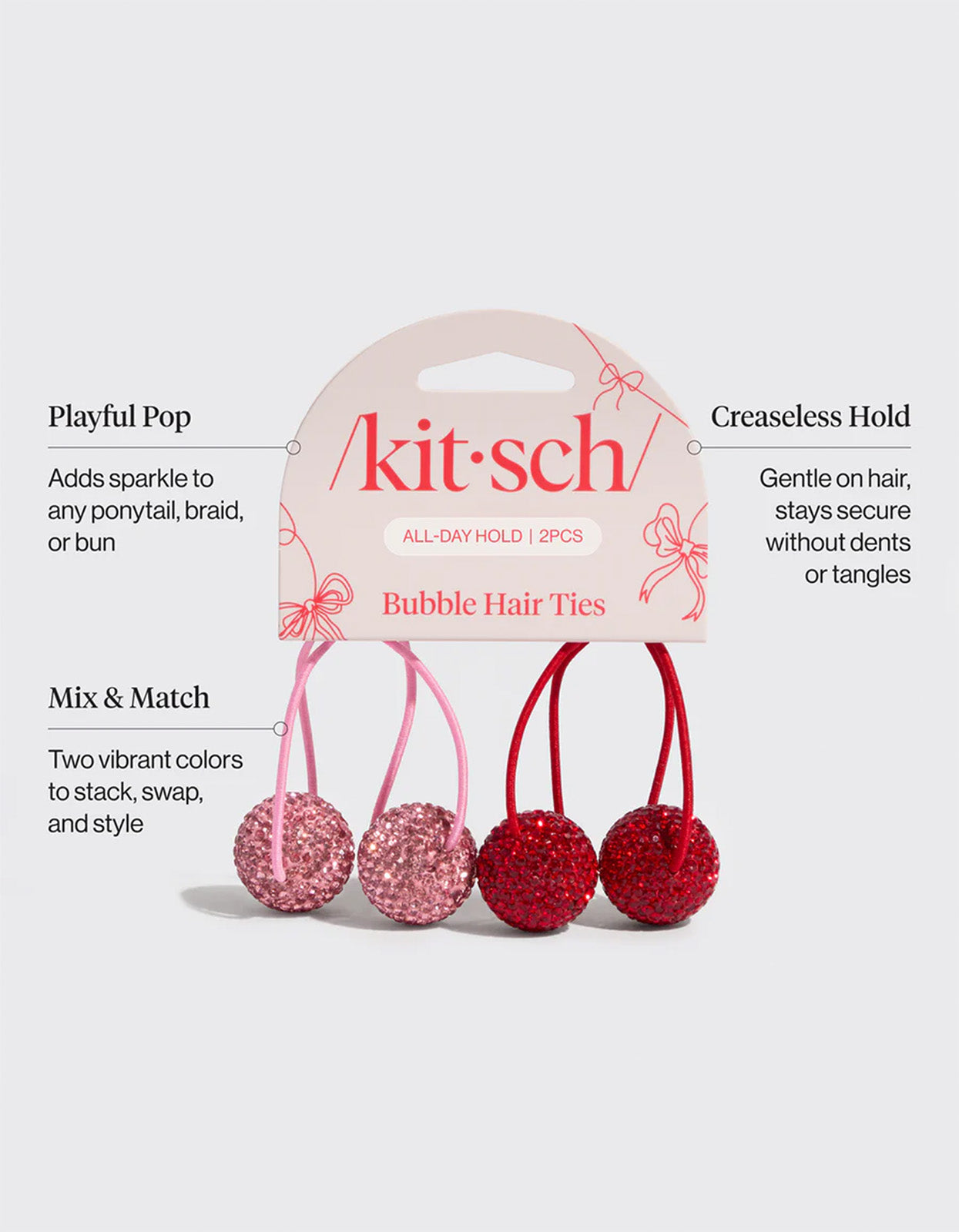 Bubble Hair Tie 2Pc Set - Red And Pink