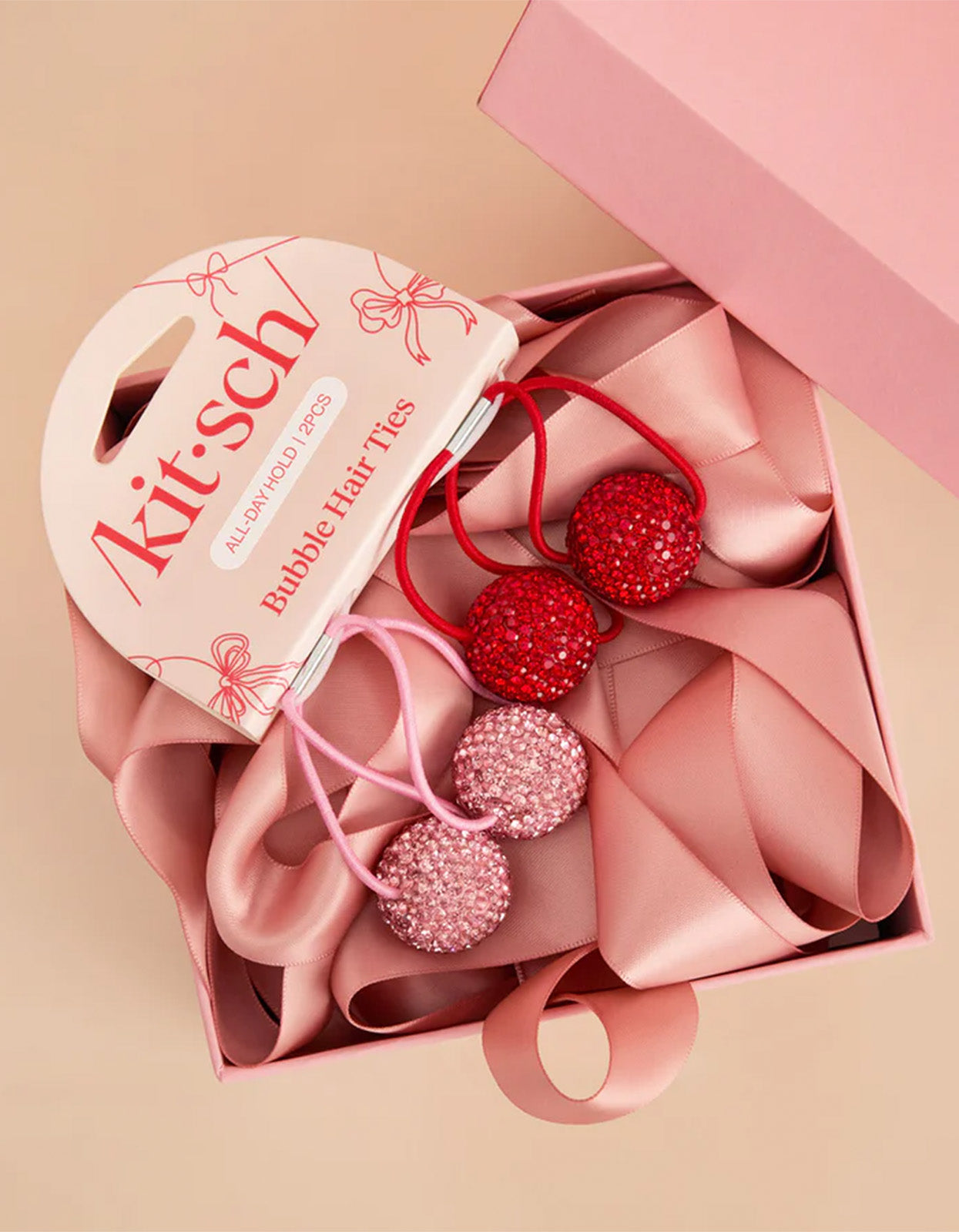 Bubble Hair Tie 2Pc Set - Red And Pink