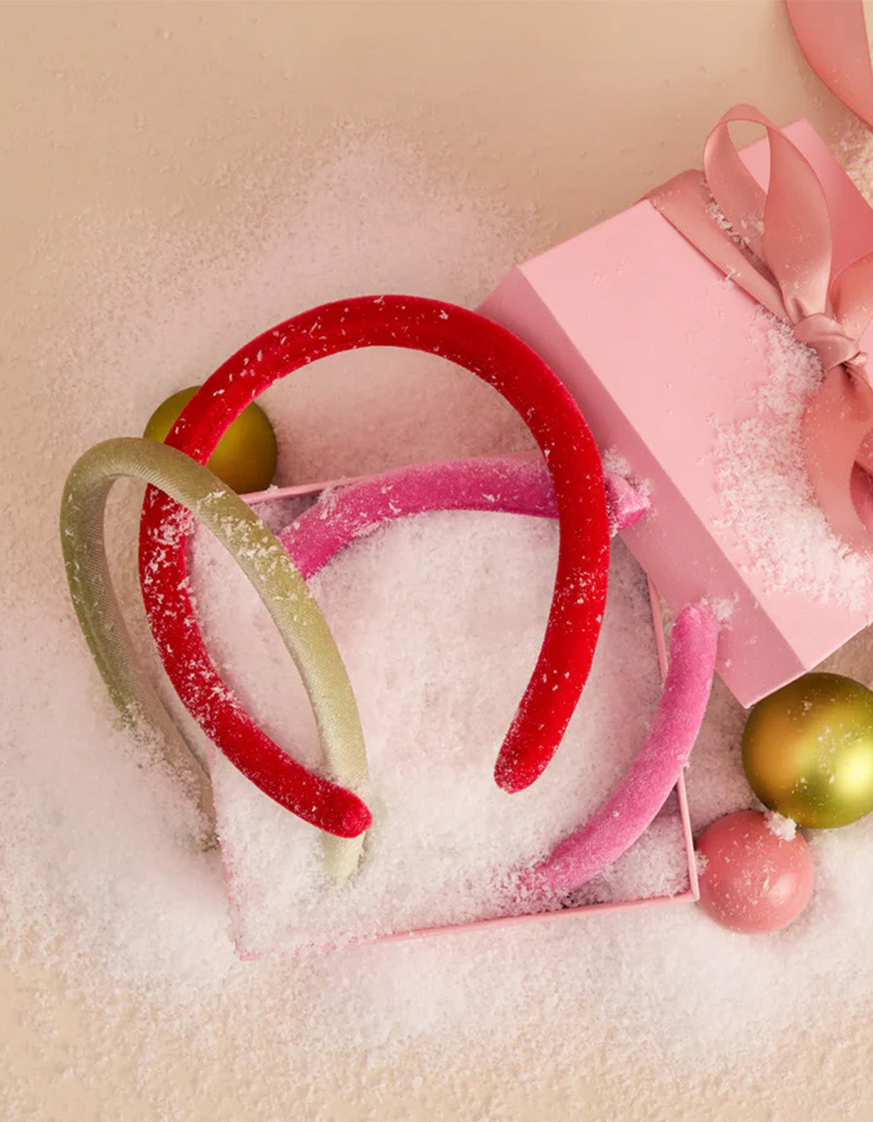 Holiday Velvet Headband 3Pc Set - Red Pink & Green