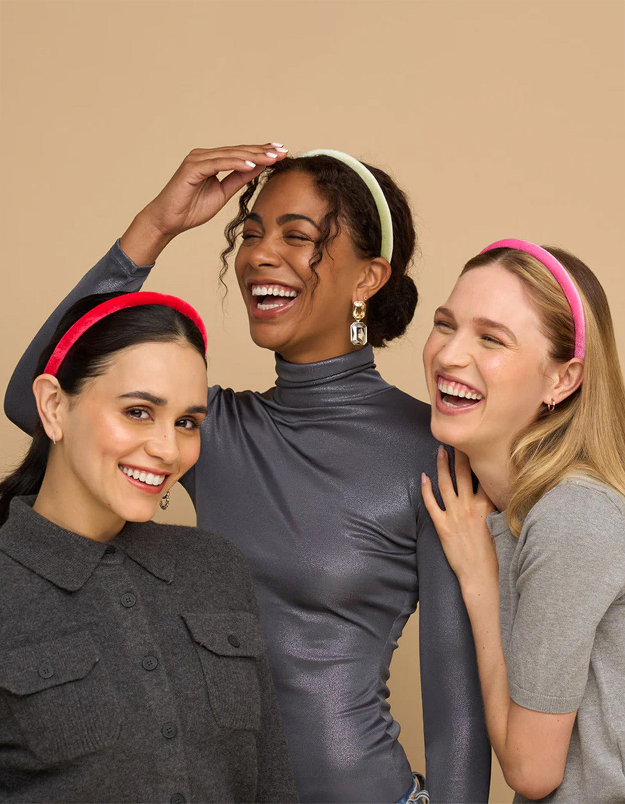 Holiday Velvet Headband 3Pc Set - Red Pink & Green