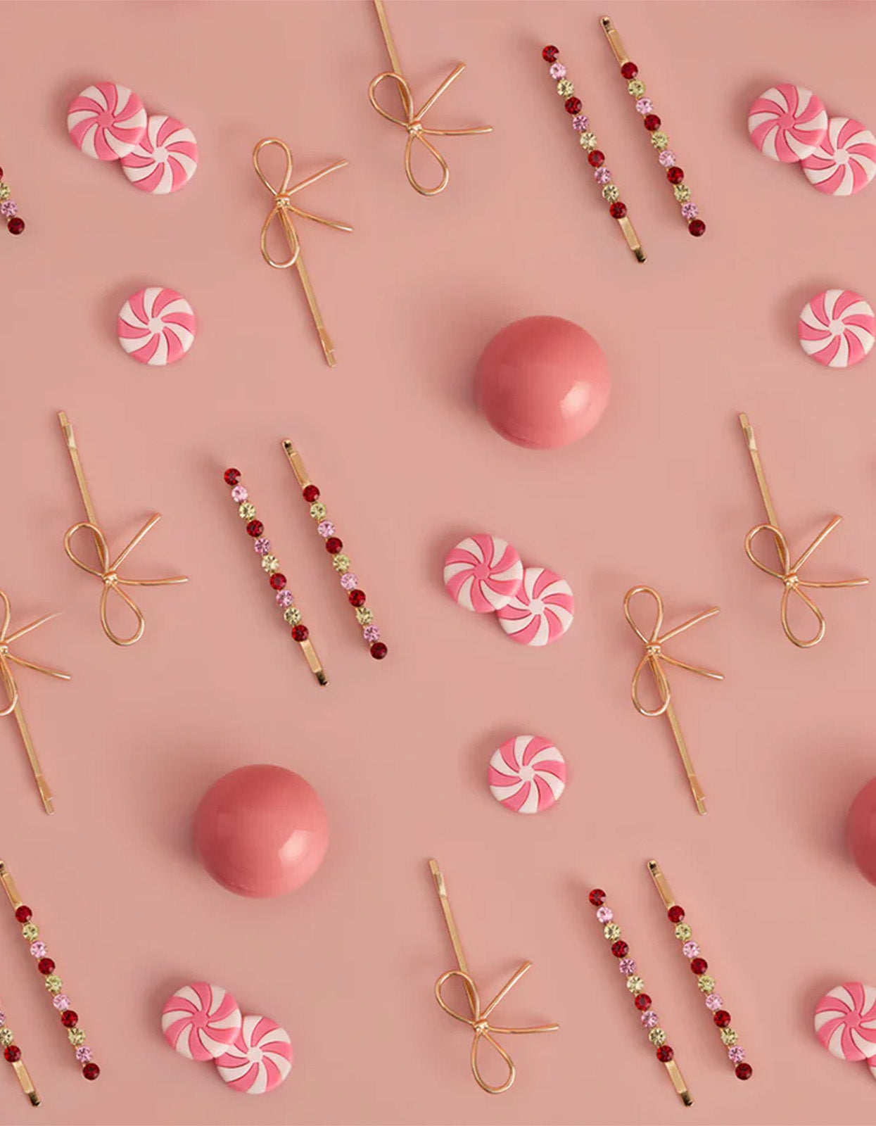 Holiday Gemstone And Bow Bobby Pins 4Pc Set - Red Pink & Green