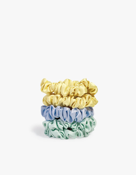 Ruched Satin Scrunchies 5Pc Set - Coastal Cottage