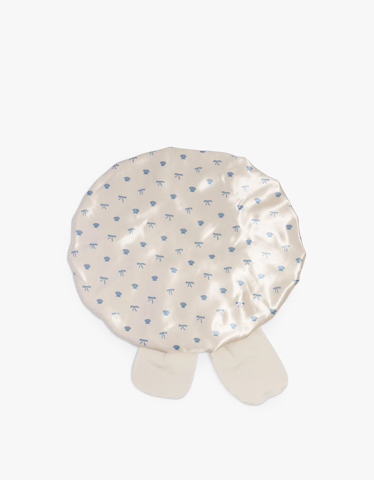 Adjustable Oversized Satin Bonnet - Pearlized Cream & Coastal Blue Print