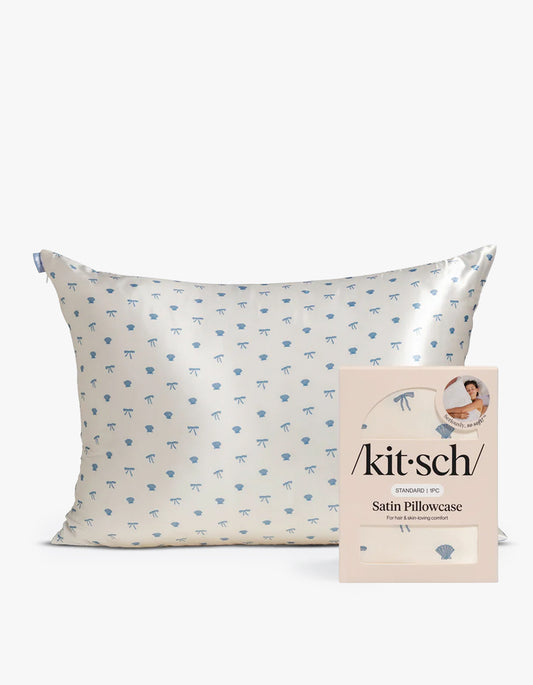 Satin Pillowcase - Pearlized Cream & Coastal Blue Print