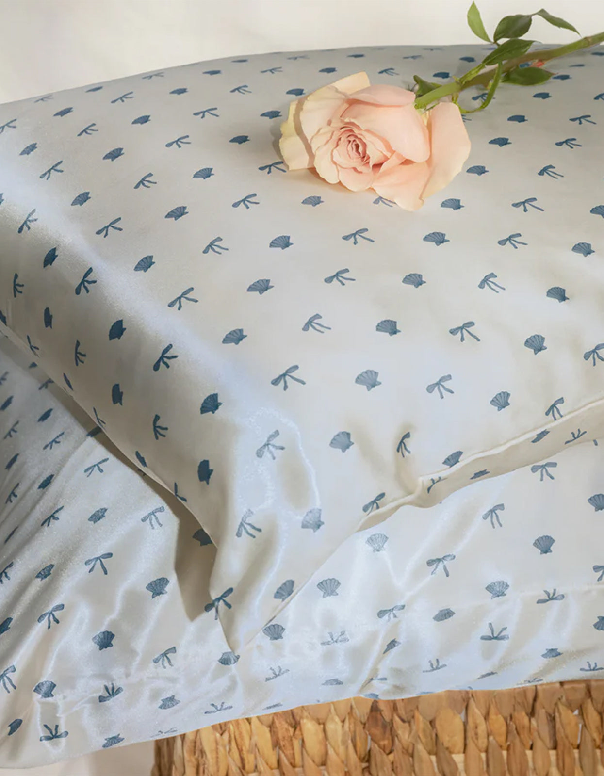 Satin Pillowcase - Pearlized Cream & Coastal Blue Print