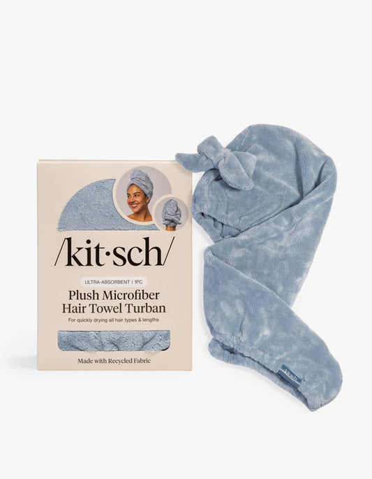 Plush Microfiber Hair Towel Turban - Coastal Blue
