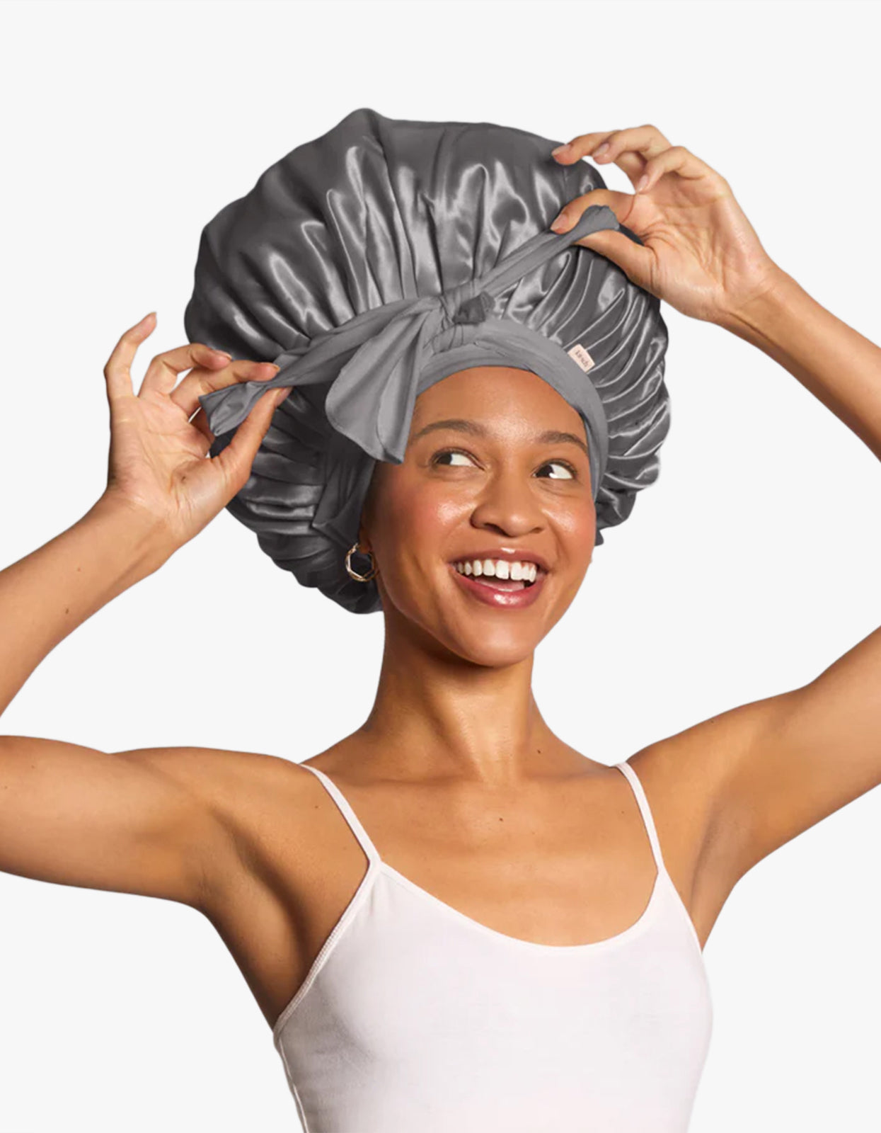 Adjustable Oversized Satin Bonnet - Charcoal