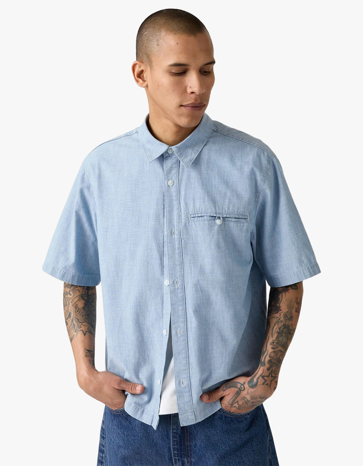 Zandt S/S Cropped Shirt - Charlie Light Chambray