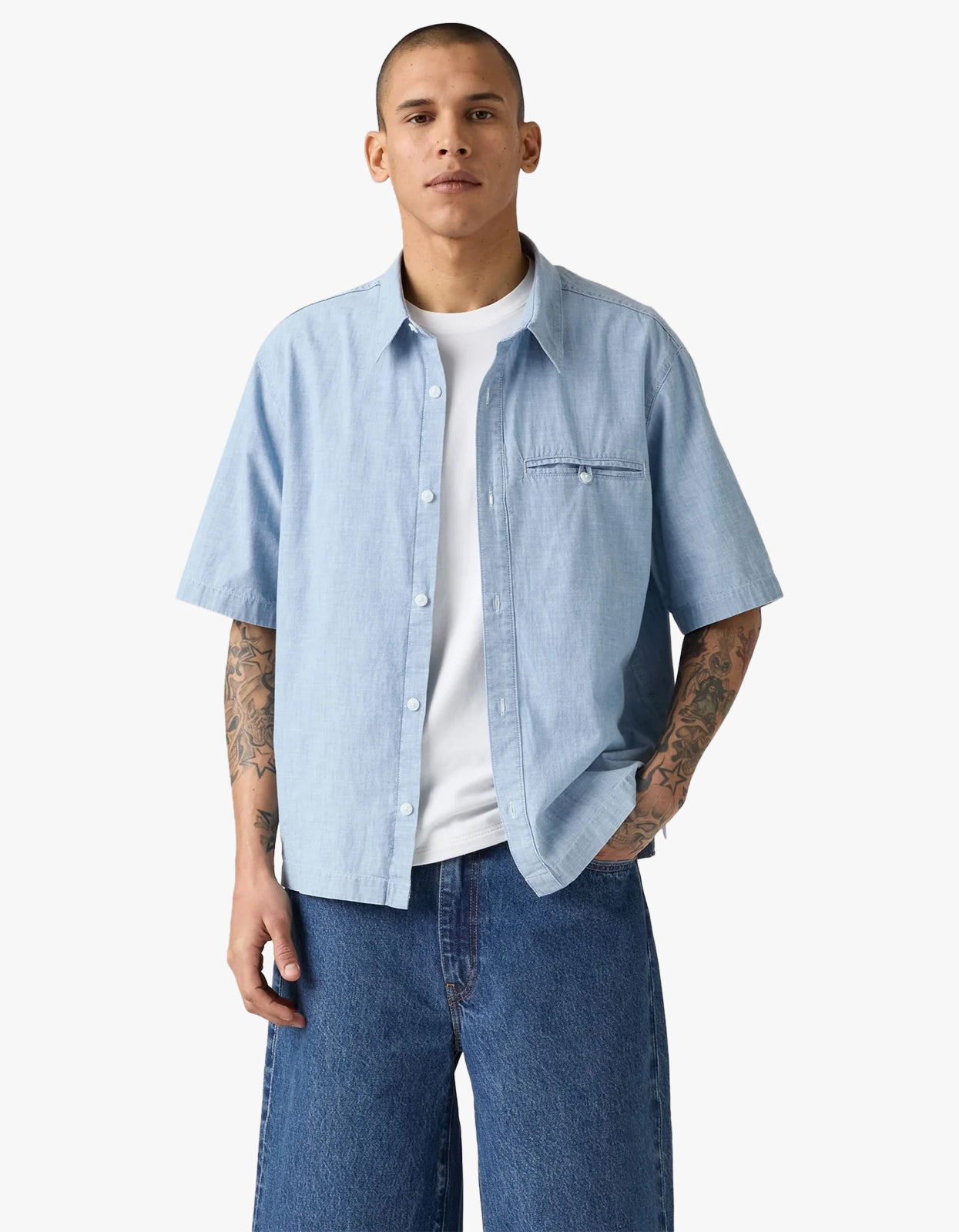 Zandt S/S Cropped Shirt - Charlie Light Chambray