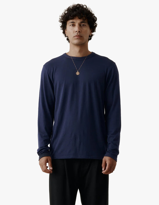 Mens Foundation Long Sleeve Merino Tee - Navy