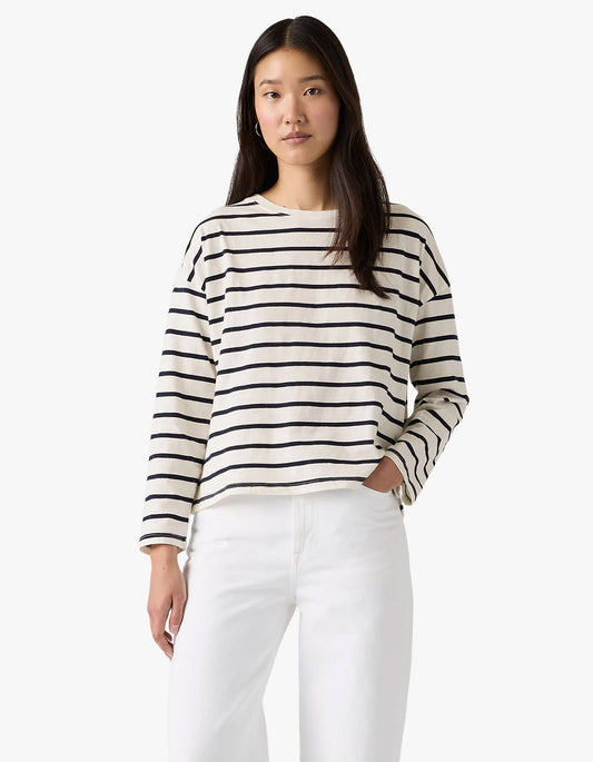 Julie Slub Long Sleeve - Saint Stripe Egret Navy Blazer