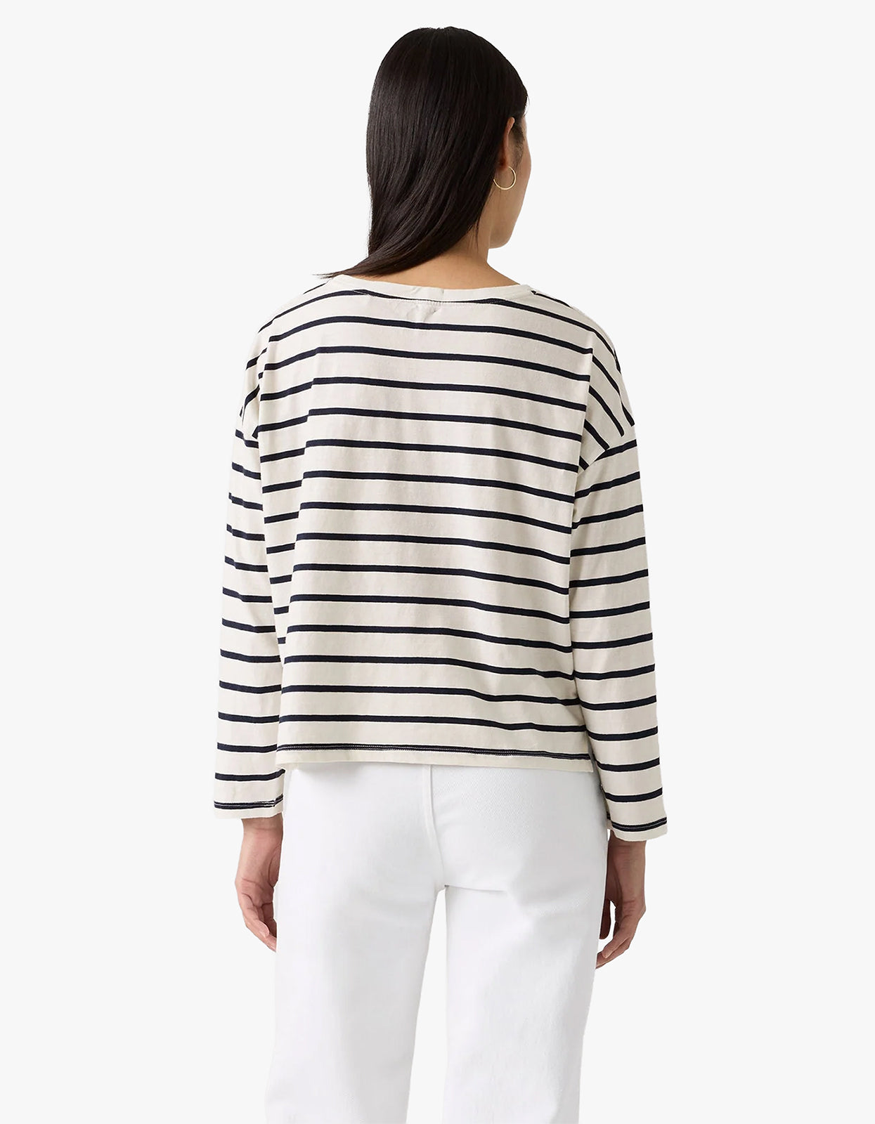 Julie Slub Long Sleeve - Saint Stripe Egret Navy Blazer