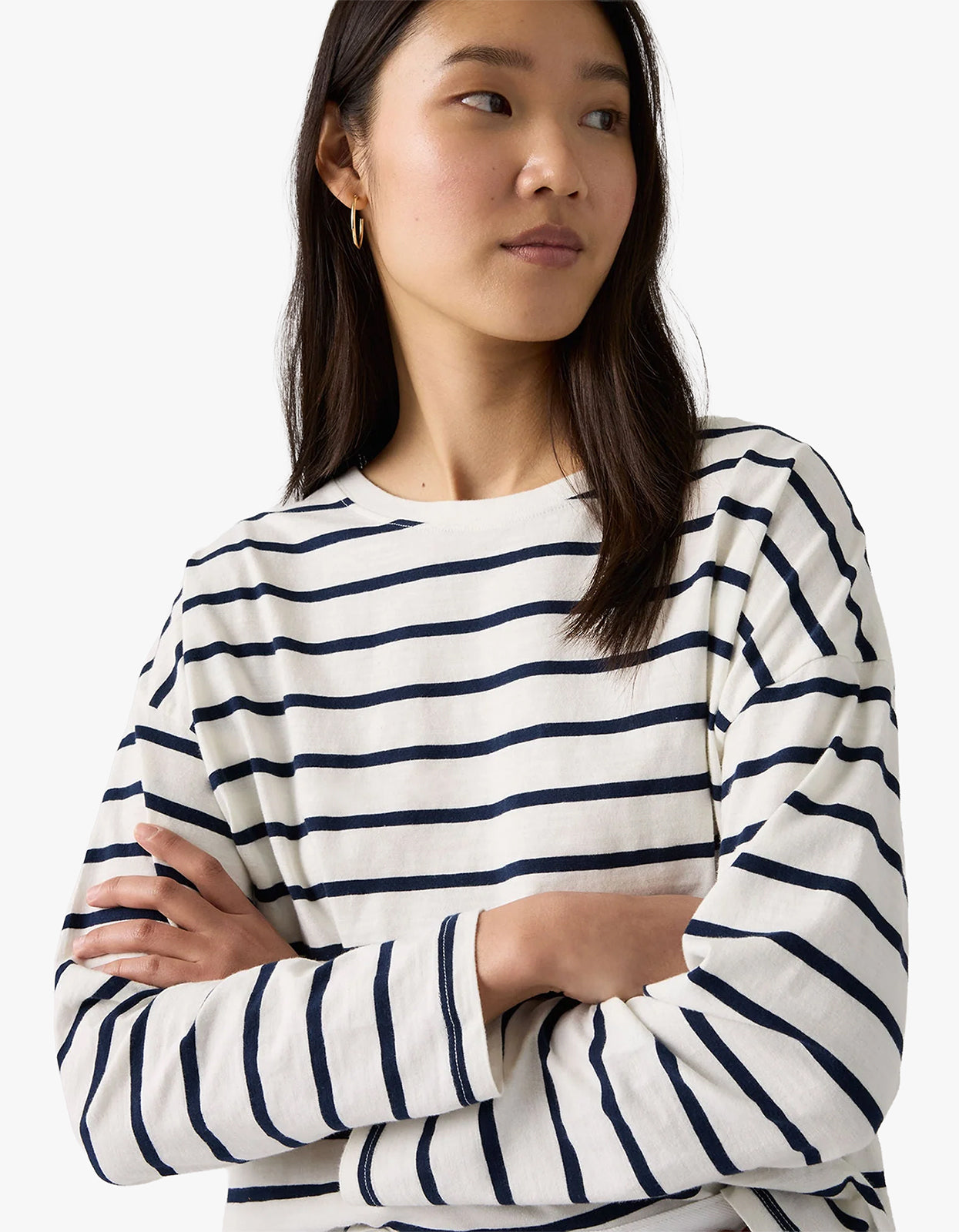 Julie Slub Long Sleeve - Saint Stripe Egret Navy Blazer