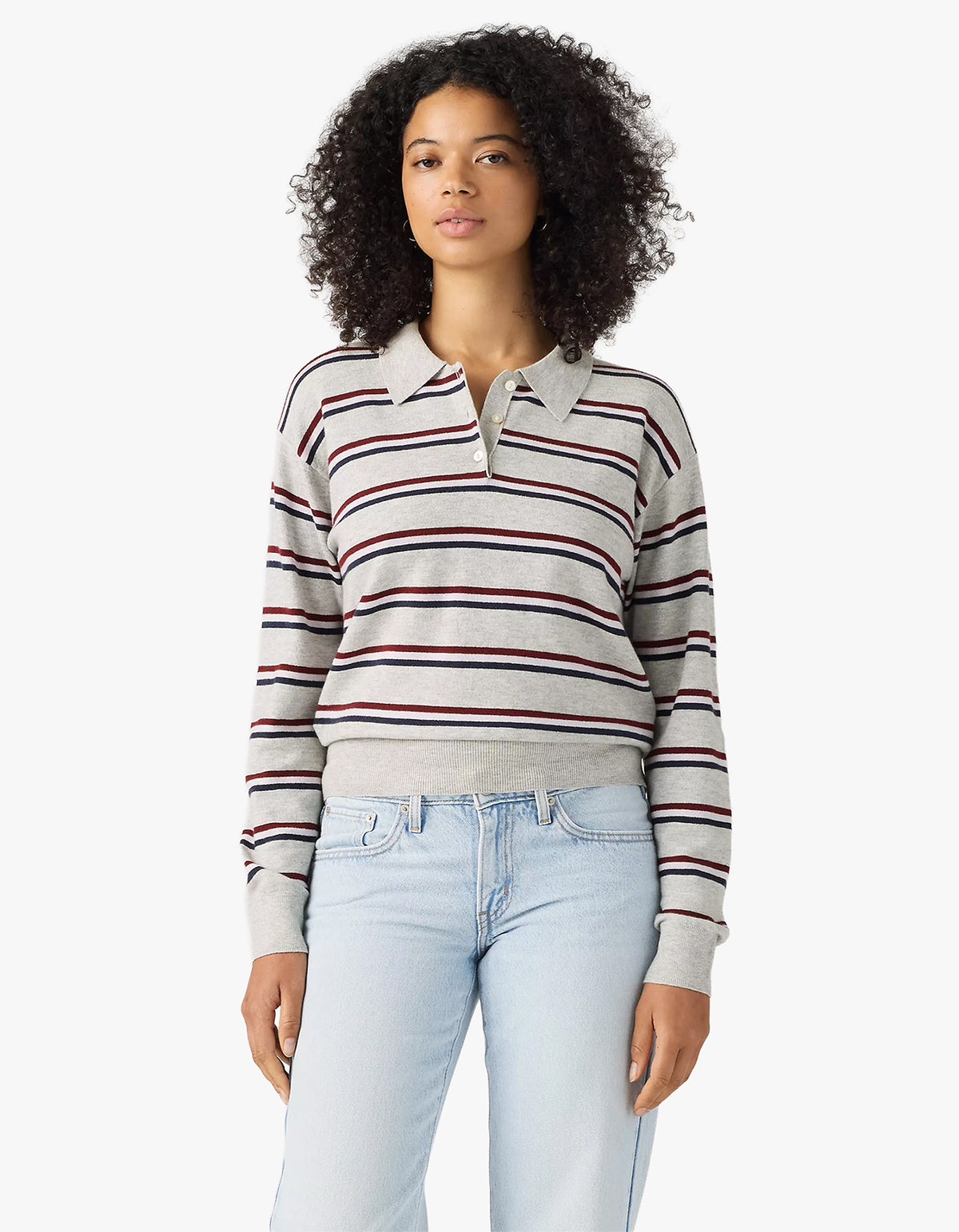 Super Soft L/S Polo - Jade Stripe Light Grey Heather