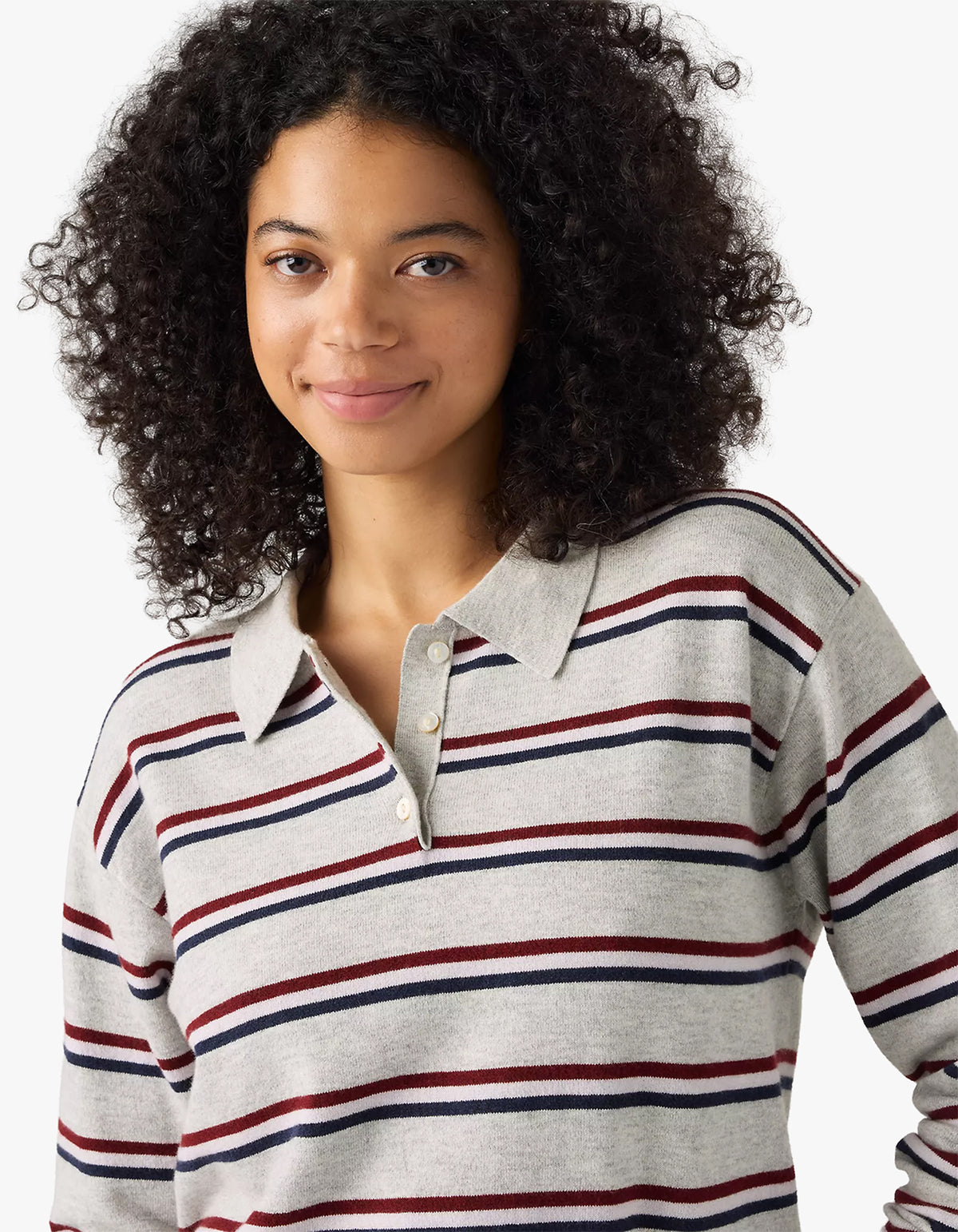 Super Soft L/S Polo - Jade Stripe Light Grey Heather