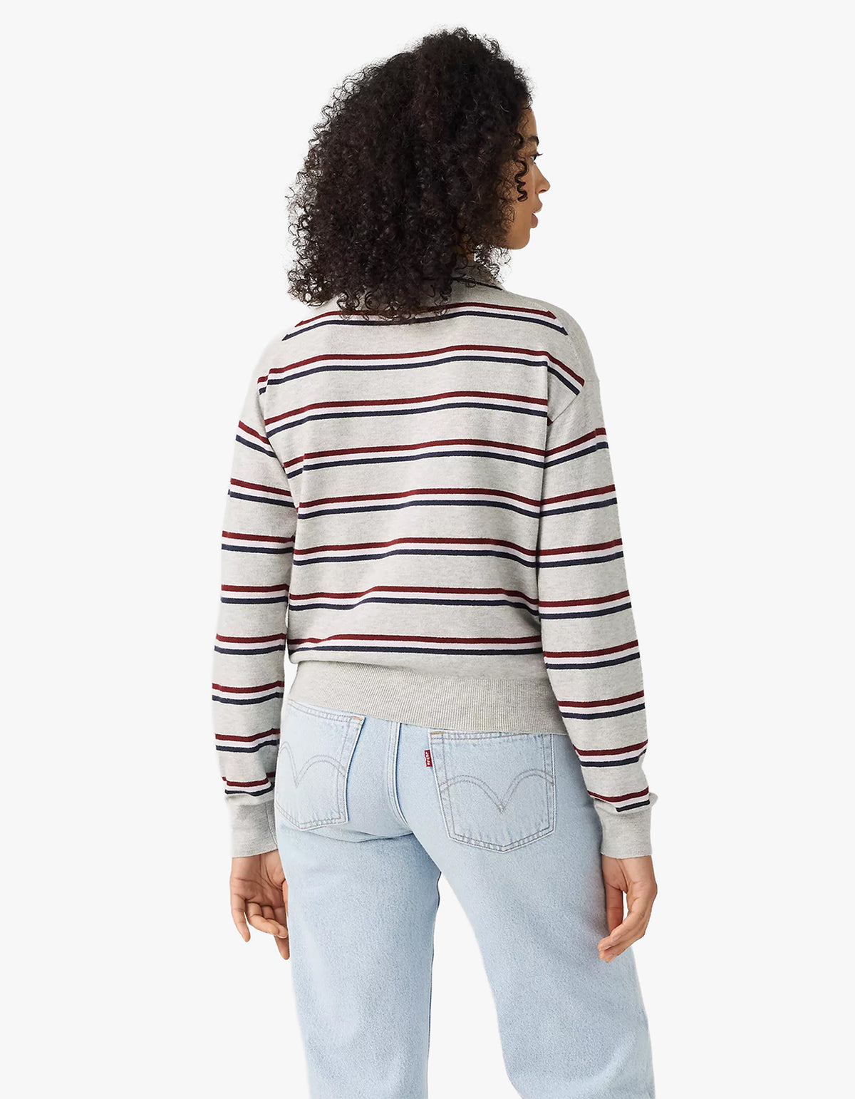 Super Soft L/S Polo - Jade Stripe Light Grey Heather