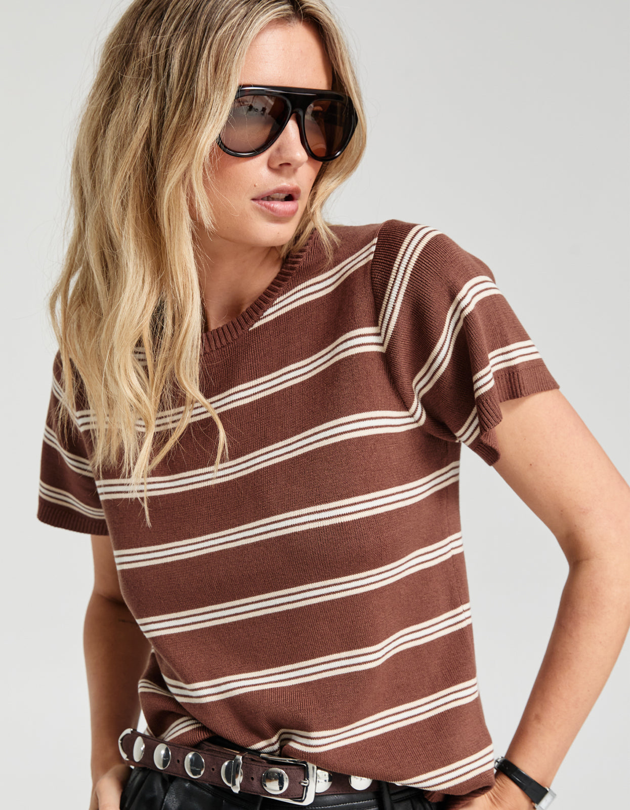 Lola Knit Tee - Chocolate Stripe