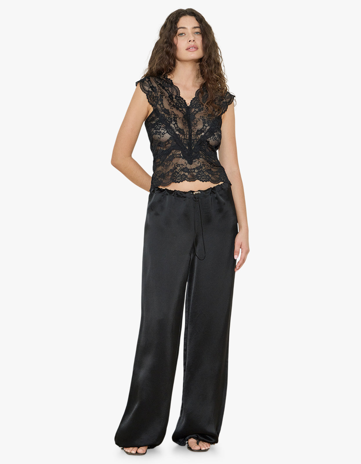 Acetate Blend Satin Trouser - Black