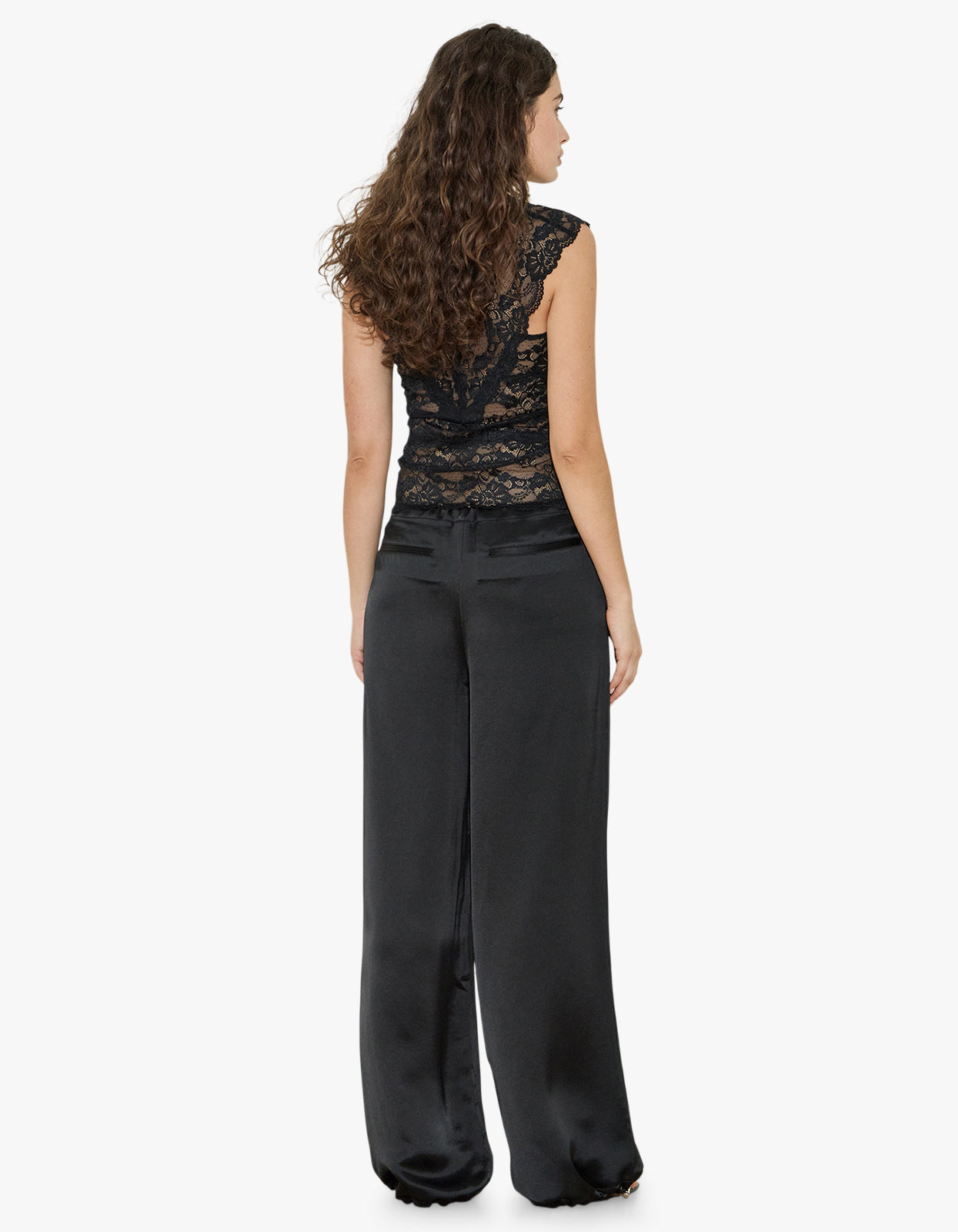 Acetate Blend Satin Trouser - Black