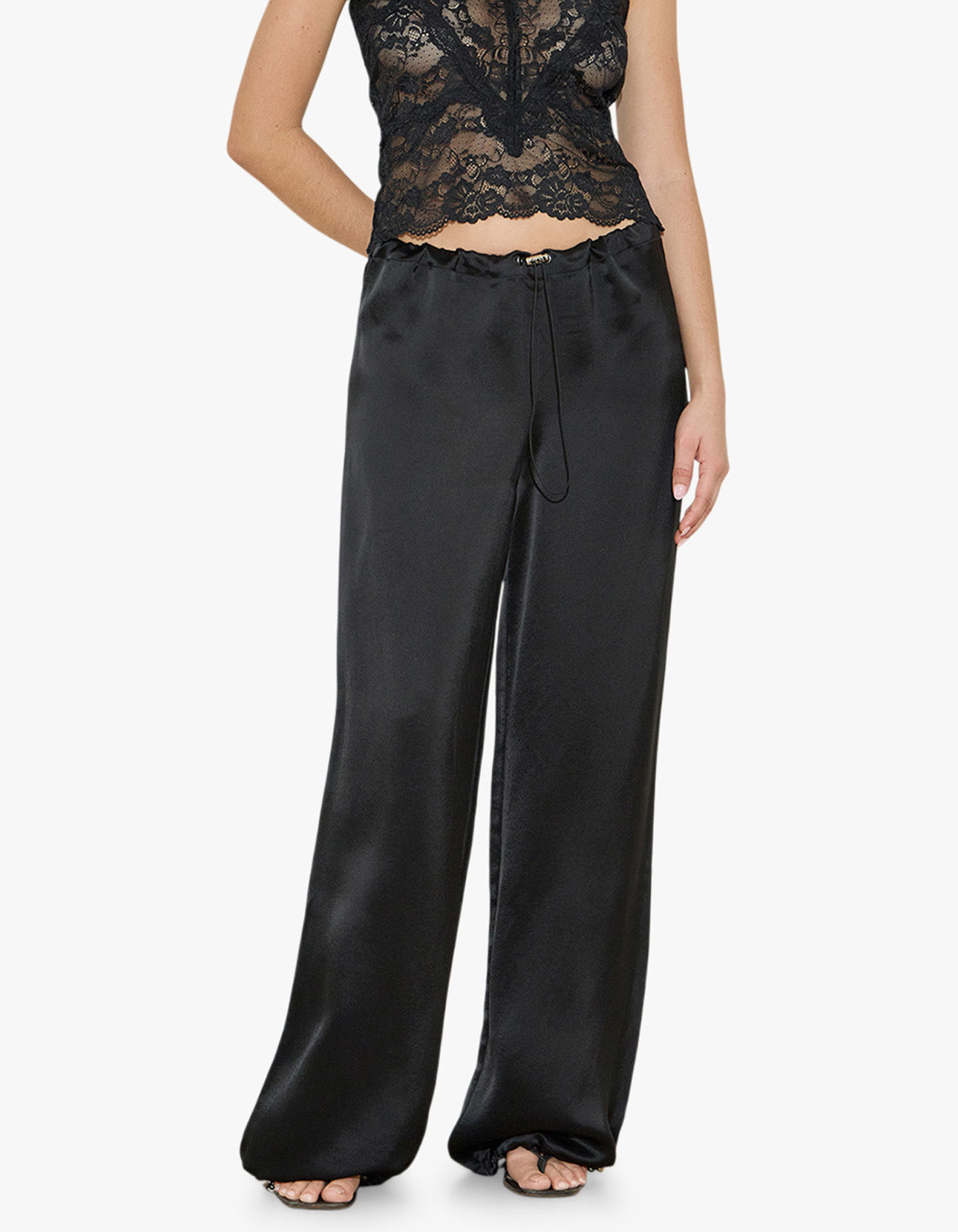 Acetate Blend Satin Trouser - Black