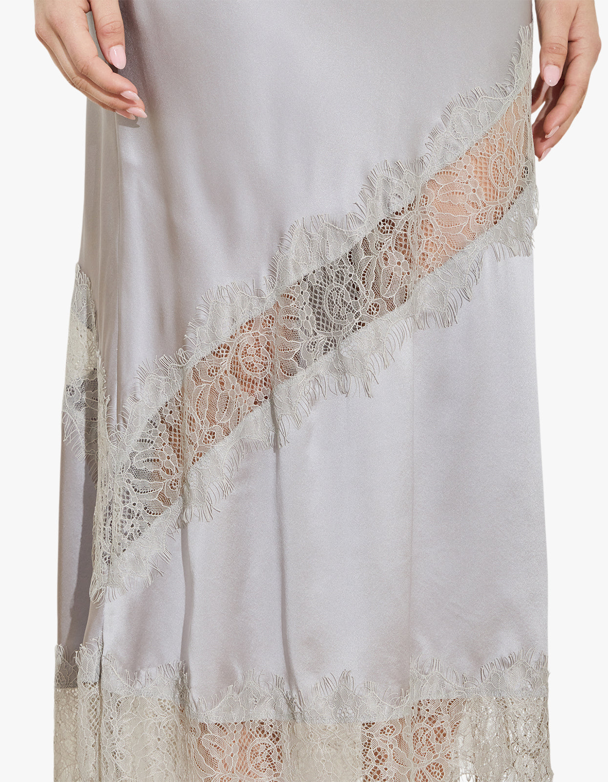 Silk Lace Midi Skirt - Silver